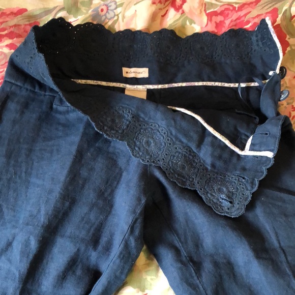 ELEVENSES Size 2 Sailor Pant Wide Leg Crop Linen Embroidery Eyelet Blue $128 NEW - Picture 8 of 11